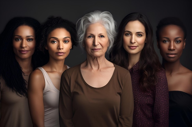 a group of multiethnic female persons of different ages portrait of women