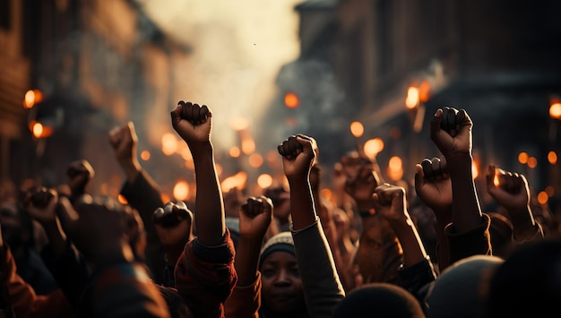 Group Multiethnic people protesting on the street Migration crisis in Europe