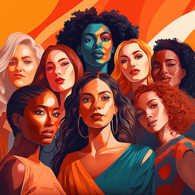 A group of Multiethnic women illustration