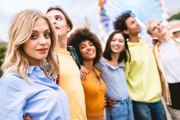 Group of multiethnics young friends having fun together