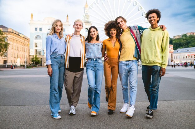 Group of multiethnics young friends having fun together