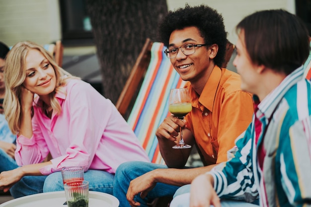 Group of multiethnics young friends having fun together