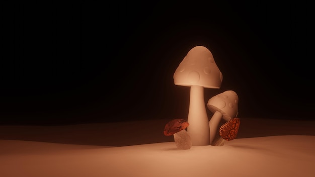 Group of mushroom on ground (3D Rendering)