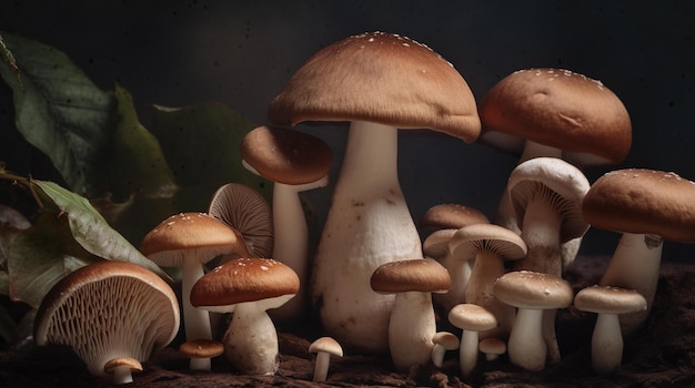 A group of mushrooms are on a table.