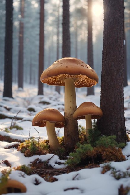 Group of mushrooms in the enchanted forest