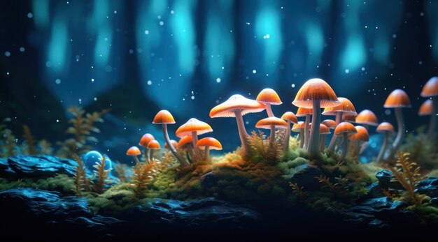 A group of mushrooms growing on moss