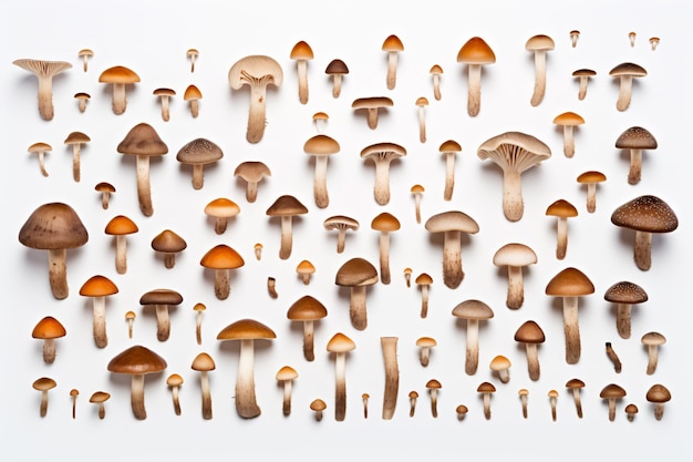 Photo a group of mushrooms on a white surface