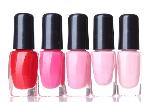 Group of nail polishes isolated on white