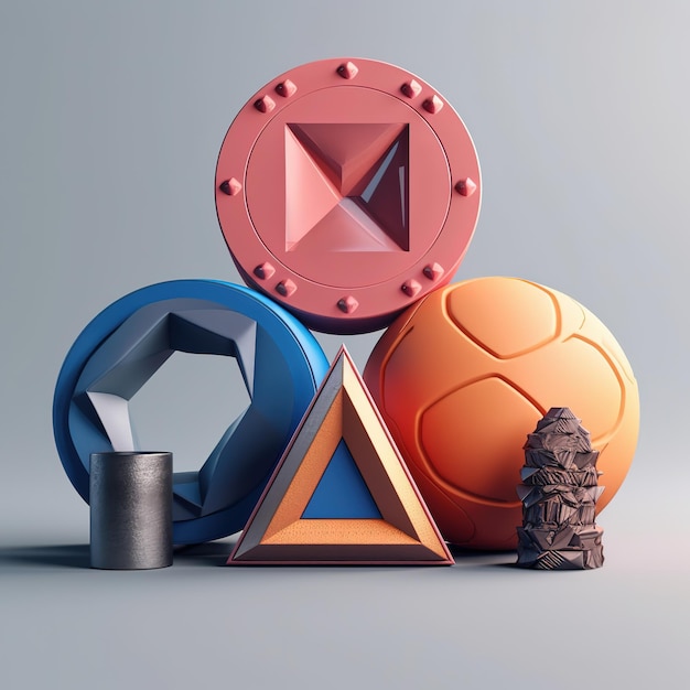 A group of objects including a ball, a triangle, and a triangle.