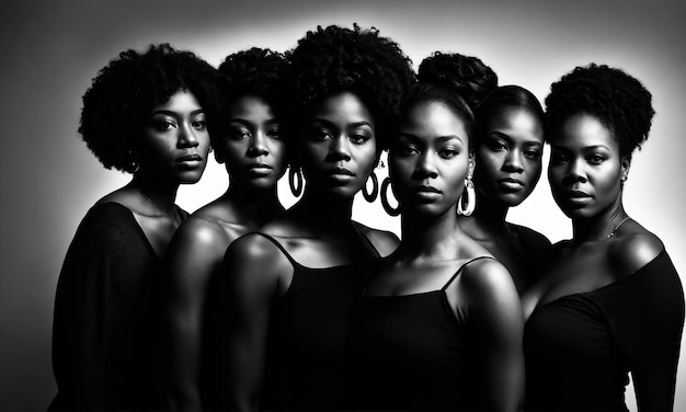 Фото Группа афроамериканских женщин позирует в студии fashion shot ai generative