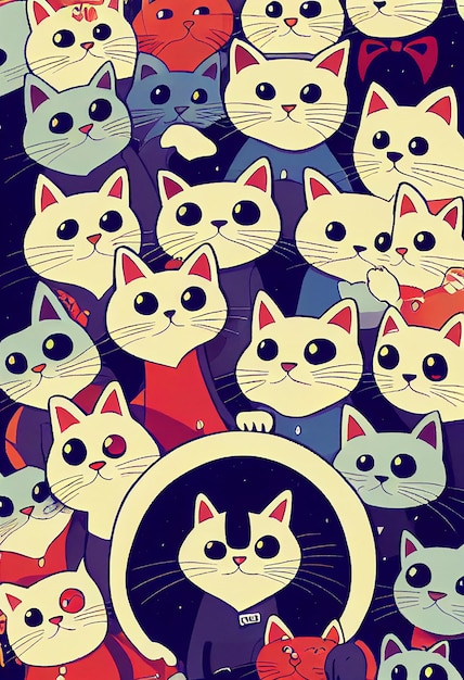 Фото Группа милых кошек для обоев и графического дизайна 2d иллюстрация