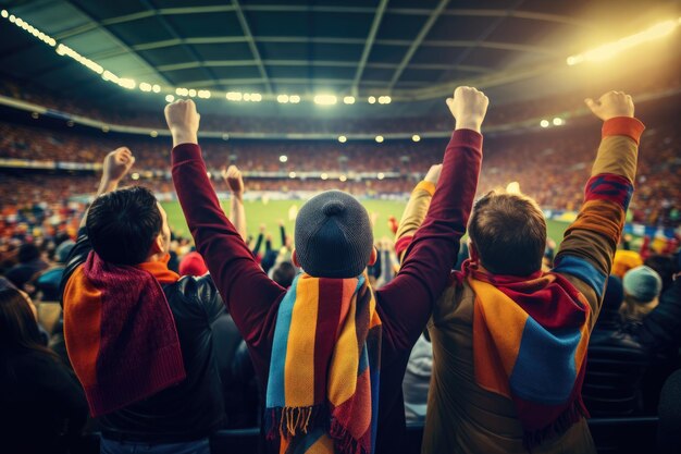 写真 サッカーファンのグループがチームの勝利を応援しているミックスカラーtシャツジェネレーティブai