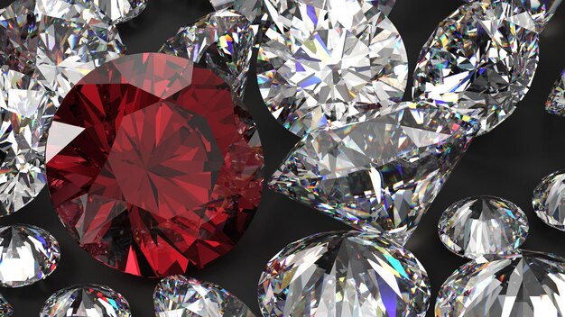 写真 3d レンダリングでダイヤモンドとルビンを装着した宝石