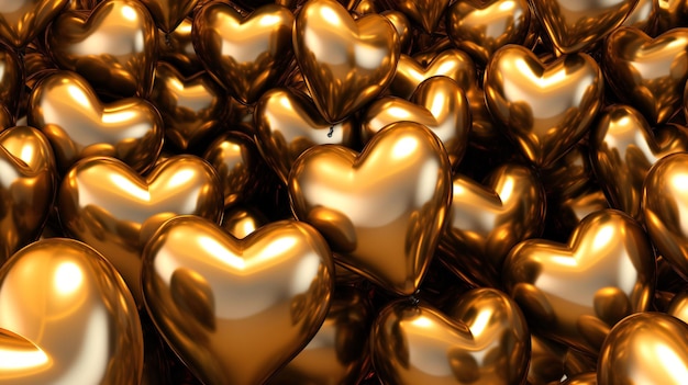사진 리본 으로 인 심장 모양 의 금 풍선 들 의 집단