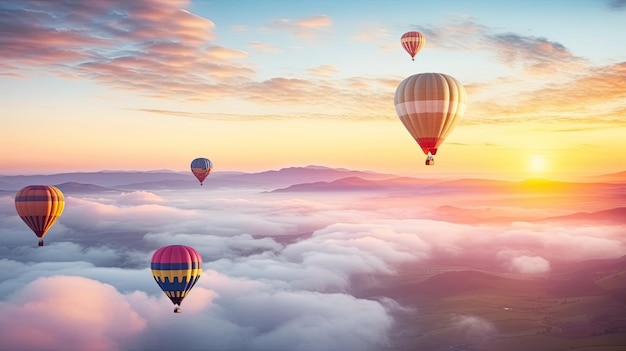 写真 空を飛ぶ熱気風船のグループ