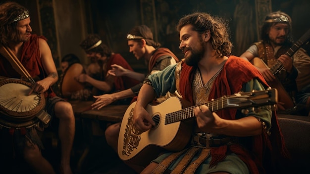 사진 고대 그리스 악기 를 연주 하는 음악가 들 의 그룹