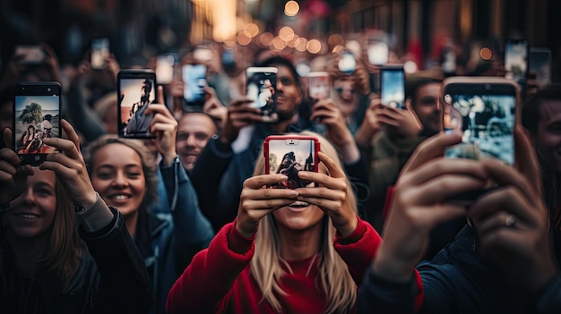 写真 携帯電話でサン・パトリックの日の瞬間を撮影する人々のグループ