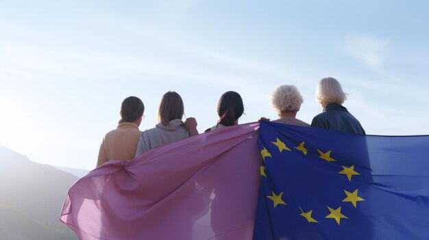 Фото Группа людей с европейским флагом