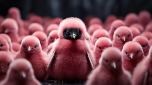 写真 ピンクの幼鳥の群れ