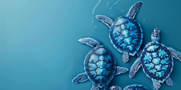 Фото Группа морских черепах, плавающих в океане