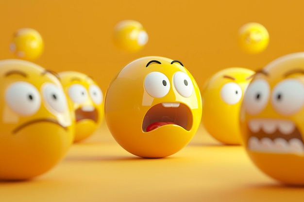 Фото Группа желтых шариков с рисунками лиц