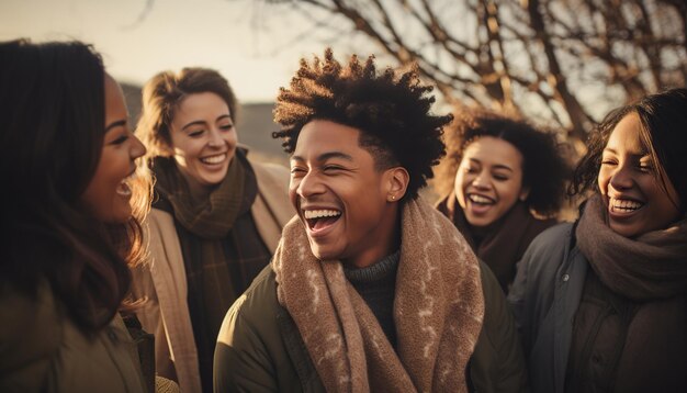 写真 若い十代の親友のグループが,屋外で楽しい再会やパーティーをしている.