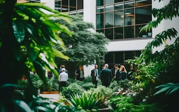 Photo group of office employees wlaking at coworking center business with motion blur background