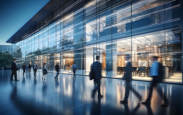 Group of office employees wlaking at coworking center Business with motion blur background