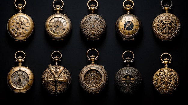 a group of old clocks