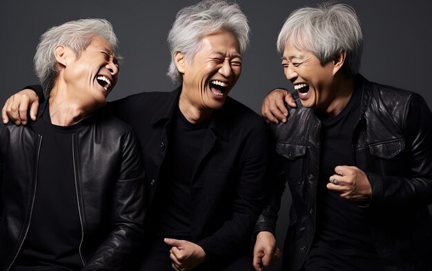 a group of old men laughing and laughing together