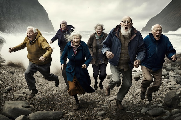 a group of old people having extreme activity