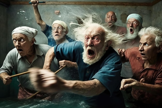 a group of old people having extreme activity