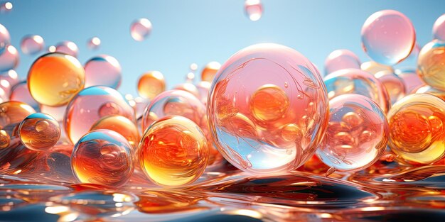 a group of orange and clear bubbles