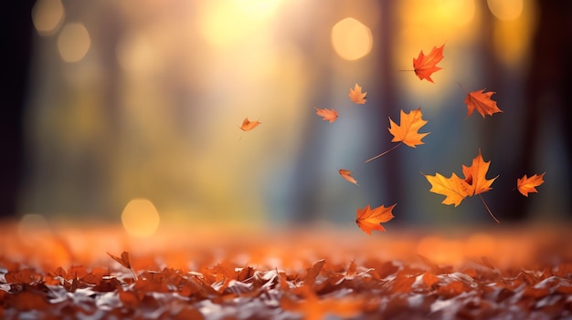 a group of orange leaves falling