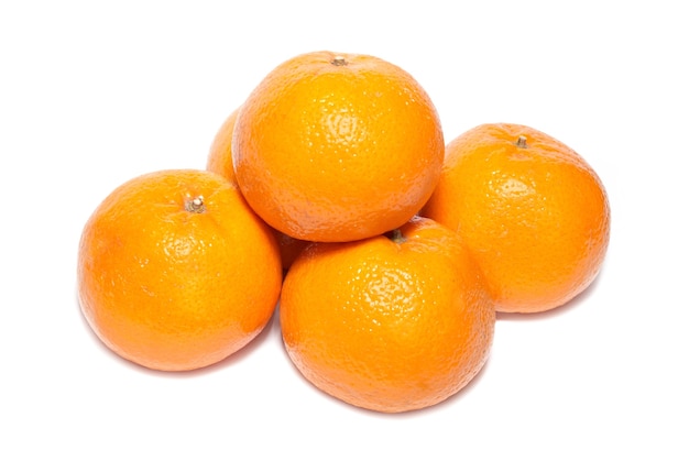 Group of orange mandarins isolated on white.