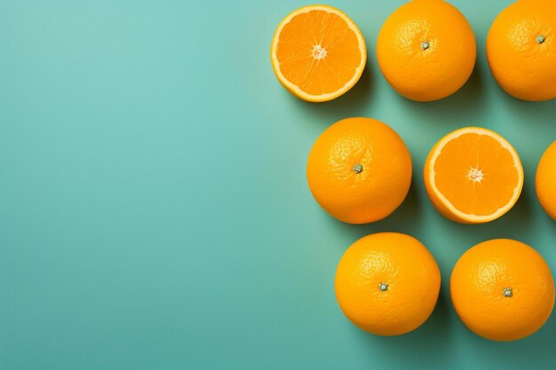 A group of oranges on a blue background