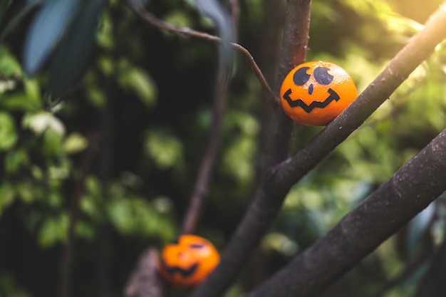 Group of oranges face painting with scary on halloween party day at branch.