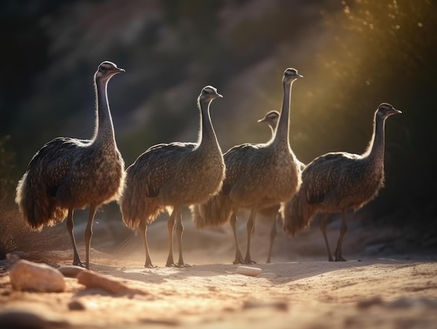 Group of Ostrich in natural habitat generative AI