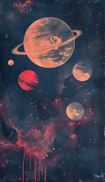 Photo a group of outer and inner planets are seen in a space in the style of pop art silkscreening