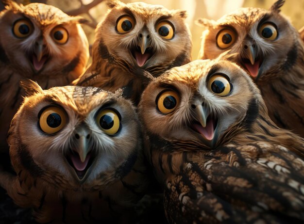 Photo a group of owls