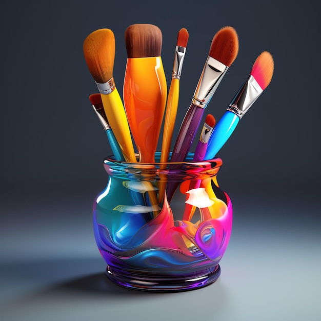 a group of paint brushes in a glass jar