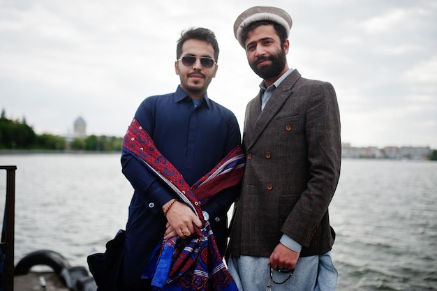 Group of pakistani man wearing traditional clothes salwar kameez or kurta