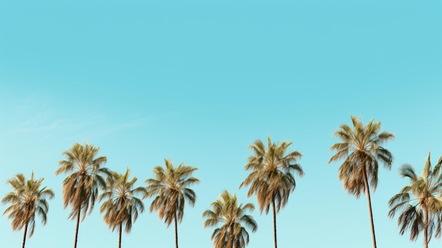 A group of palm trees with a blue sky