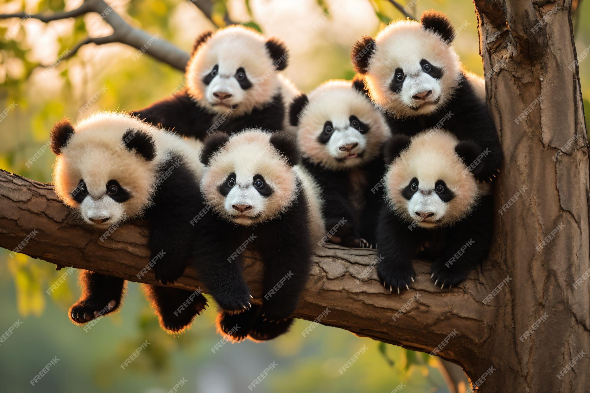 Premium AI Image | a group of panda bears sitting on a tree branch