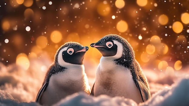 Foto gruppo di pinguini sulla neve bellissimo pinguino