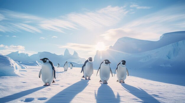 氷の上を歩くペンギンのグループがAIで生成された画像