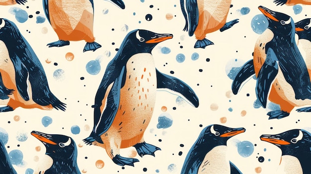 Group of Penguins on White Background