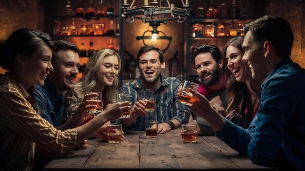 Photo group of peoeple drinking whiskey