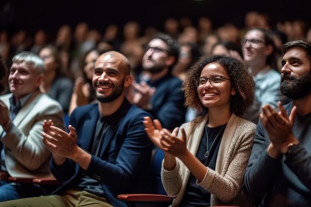 Group of people applauding together in business meeting and business team clapping