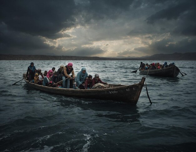 Photo a group of people are on a boat with the word on the side